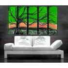 Image of 5 Green Tree Paintings Neon Green